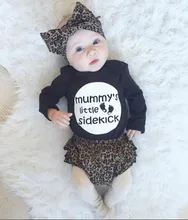 2016 baby girl clothes Letter coveralls +Leopard shorts+Headband infant 3pcs 0-2 years old children’s clothing baby clothe