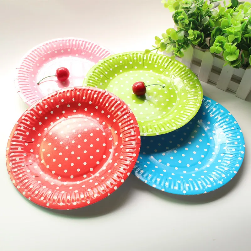 

10pcs 7inch Birthday Party Dishes Kids Favors Decoration Pink Blue Tableware Baby Shower Polka Dot Theme Paper Plates Supplies