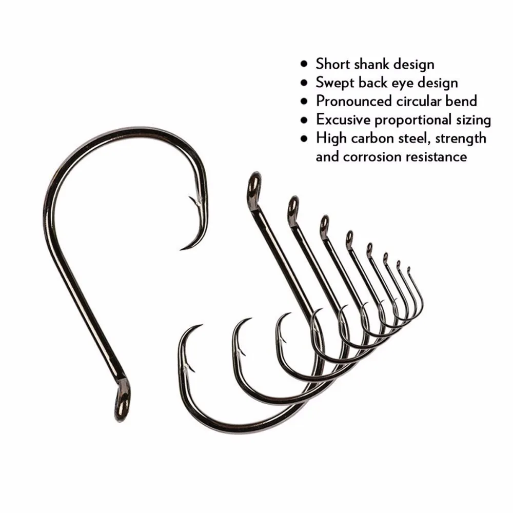 100pcslot Circle Hooks 7385 2X Strong Custom Offset Sport Circle Hooks Black High Carbon Steel Octopus Fishing Hooks-Size10-1 (3)