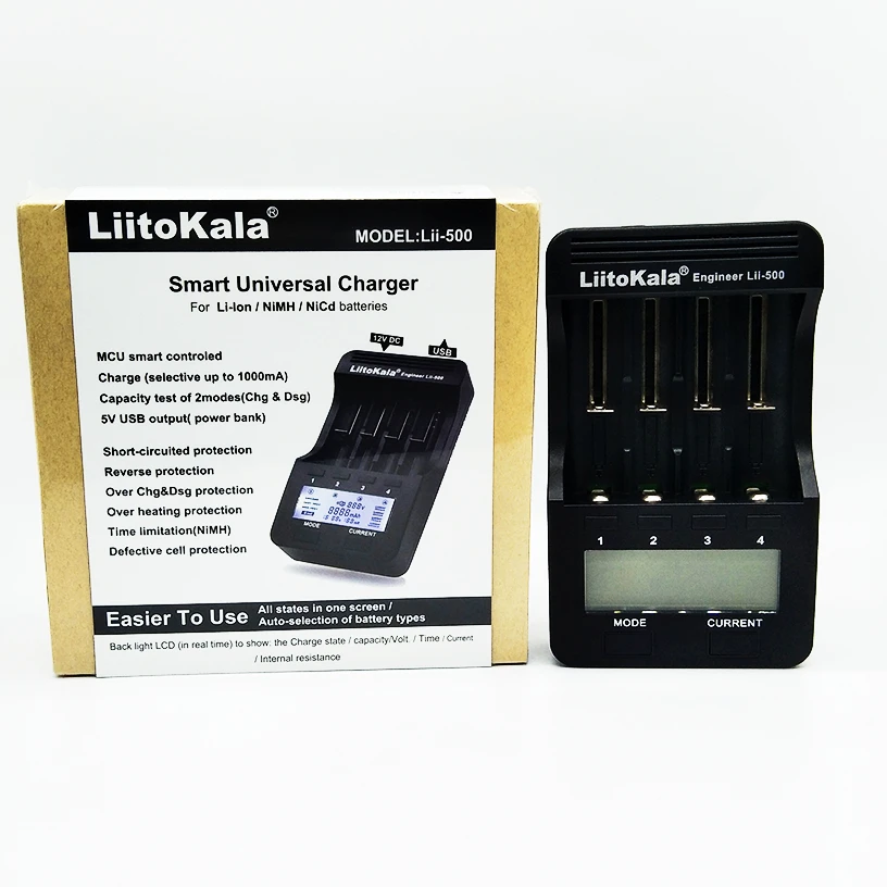 NEW LiitoKala  lii-500 LCD 3.7V/1.2V 18650/26650/16340/14500/10440/18500 Battery Charger ( lii500+12V2A adapter+car)