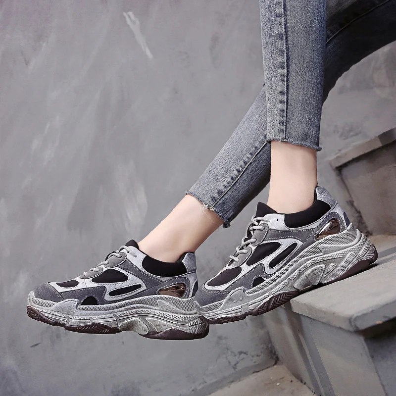 

Ginita 2019 Breathable Air Mesh Women Casual Shoes Vulcanize Female Fashion Sneakers Lace Up High Leisure Footwear Ladies