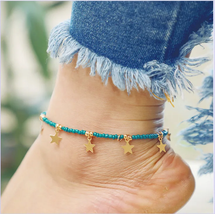 

Bohemia Star Anklet for Women Beads Foot Jewelry Summer Beach Barefoot Bracelet Ankle on Leg Female Ankle Strap