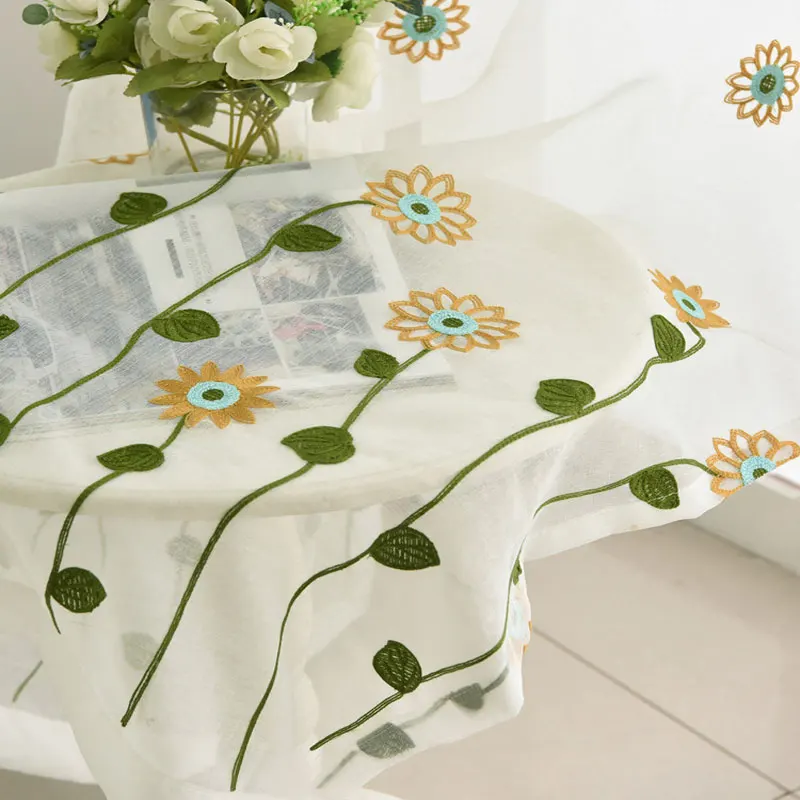 

High grade Embroidery Tulle Window Curtains Finished Living Room Curtain Pastoral Bedroom Windows Curtains Sunflowers