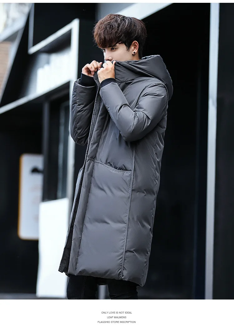 Осенне-зимняя теплая куртка на утином пуху, мужские куртки, пальто с капюшоном, мужская длинная пуховая куртка, Корейская Повседневная Верхняя одежда