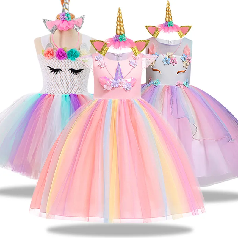 

2019 Princess Party dress Unicorn Party Girls Dress Elegant Costume Wedding Dresses For Girls Vestidos fantasia infantil