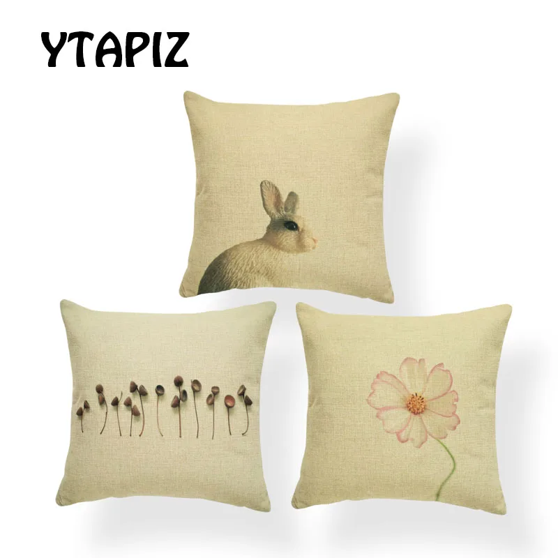 

Light Yellow Background Animal Pillow Cover Peacock Feather Parrot Rabbit Leopard Flowe Decoration Bedroom Sofa Cushion Cover