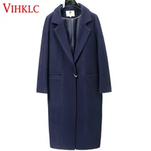 Стильные зимние сапоги из кашемира длинная куртка пальто Для женщин брендовые шерсть высокого качества сочетается с карманами; Верхняя одежда manteau плюс Размеры XXL D204
