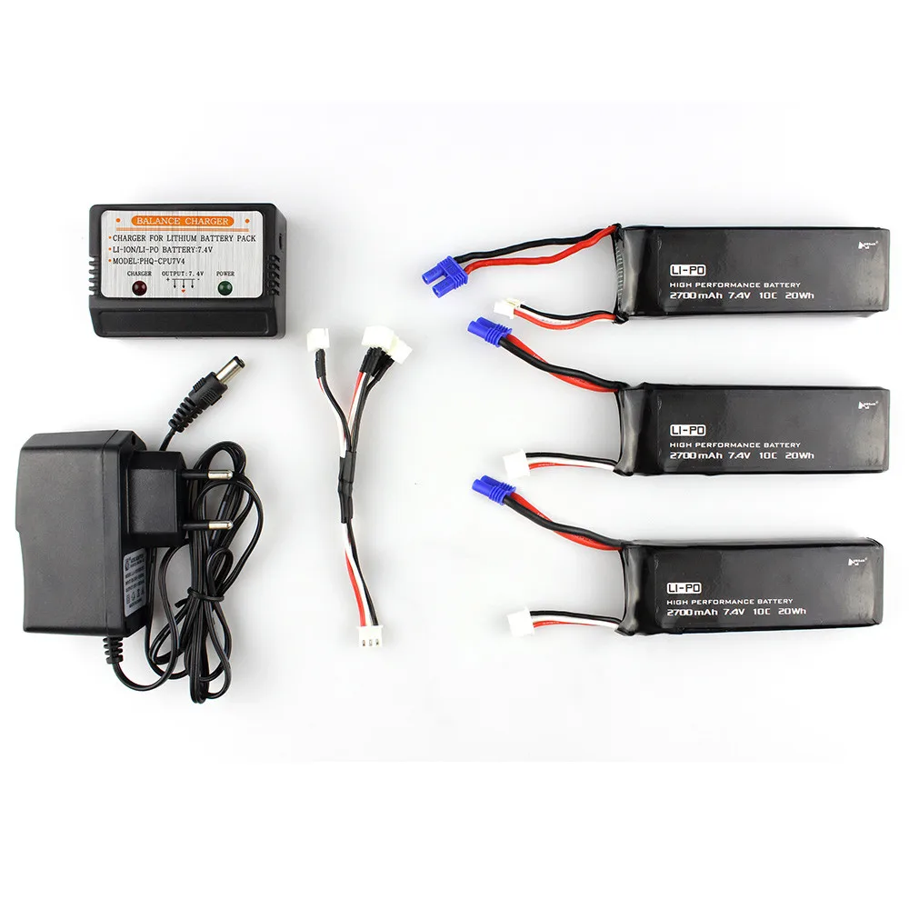 

Lipo Battery 3 pc Black 7.4V 2700MAH 10C Battery With EC2 Plug for Hubsan H501S X4 Transmitter Brushless Motor