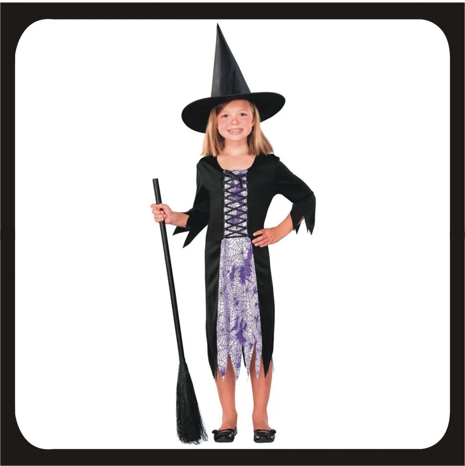 Girls witch Halloween Costume with hat fairy Fancy Dress Up for Kids