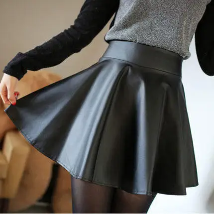 Горячая Распродажа женские юбки Корейская Талия Тип плиссированная черная юбка из искусственной кожи Mujeres faldas Mulheres de SAIAS