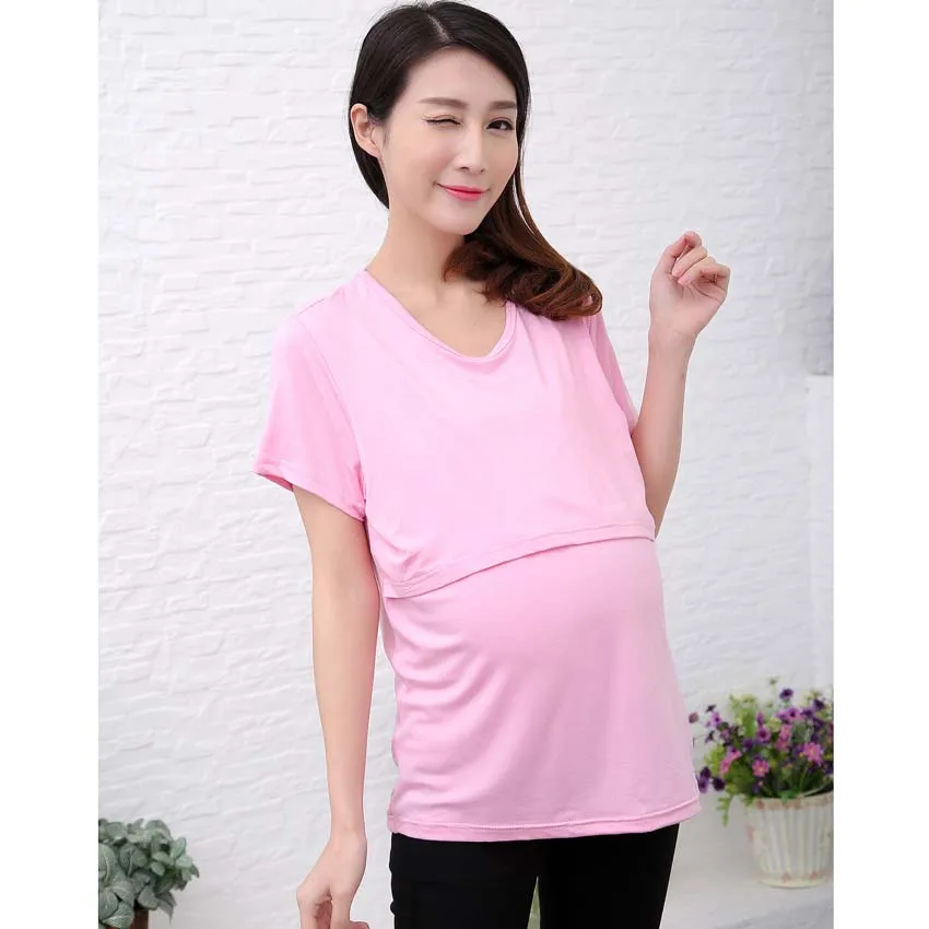 Весенняя одежда для молодых мам летние модные полосатые Свободные повседневные блузки для грудного вскармливания топы для беременных женщин майки для беременных - Цвет: Розовый