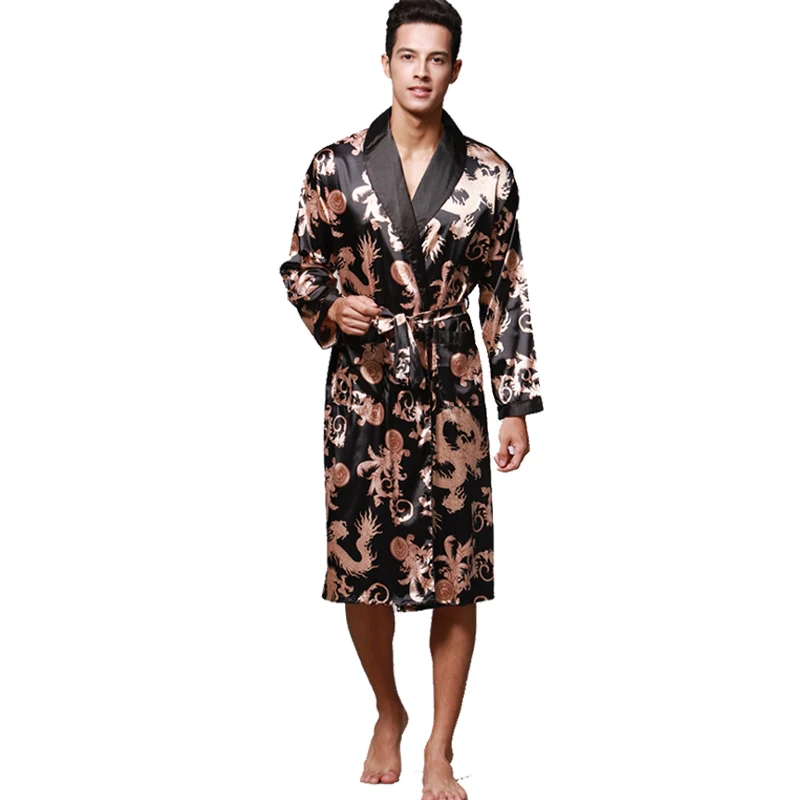 Men Long Sleeve Satin Dragon Silk Nightwear Bathrobes Bath Robe Summer New Kimono Robes Turn-Down Collsr Loose Causal Sleepwear Men Long Sleeve Satin Dragon Silk Nightwear Bathrobes Bath Robe Summer New Kimono Robes Turn-Down Collsr Loose Causal Sleepwear
