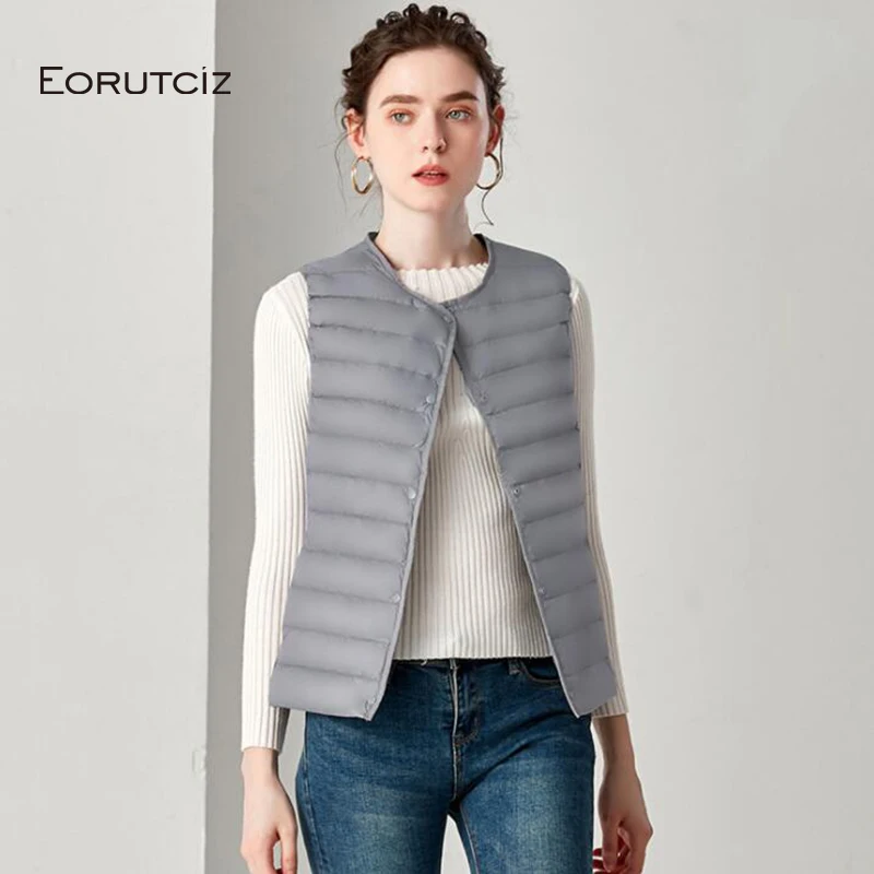 

EORUTCIZ Spring Plus Size 3XL Duck Down Vest Women Ultra Light Coat Short Jacket Vintage Winter Slim Casual Waistcoat LM360