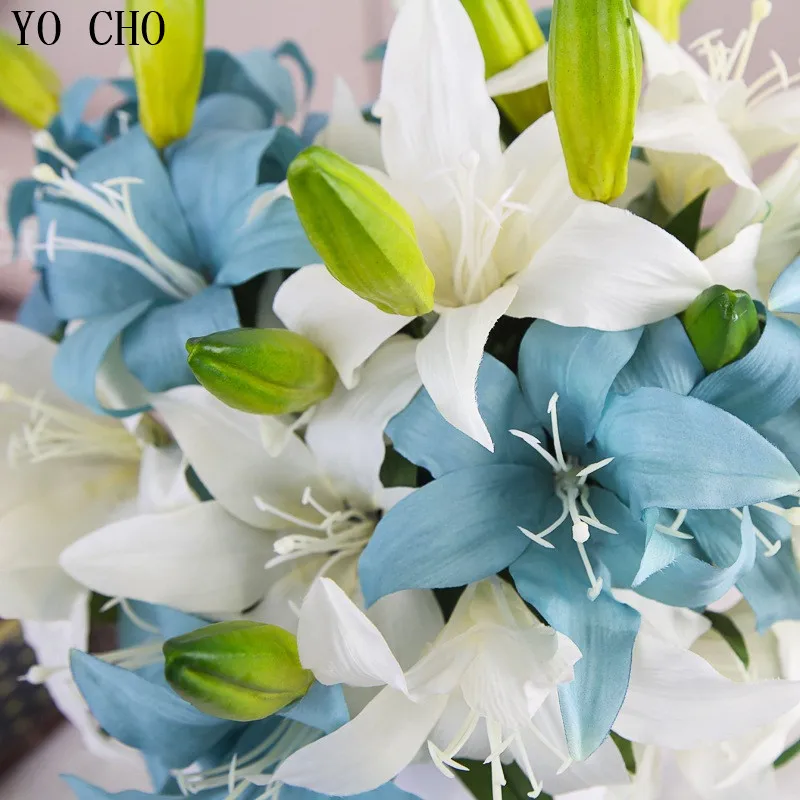 YO CHO Artificial Flowers Silk Wedding Decoration Seeds Red Heart White Lilium Brownii Seeds Balcony Bonsai Plant Lily Flower