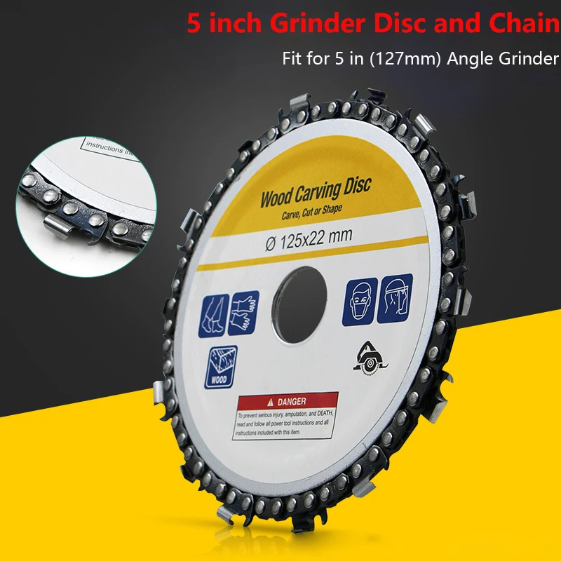

5 Inch Grinder Disc and Chain 14 Tooth Fine Abrasive Cut Chain For 125x22mm Angle Grinder Wood Carving Disc Wood Cutting Shape