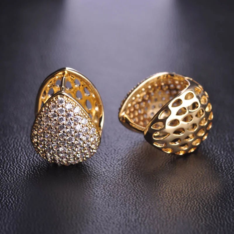 

Cute Water Drop Bright Gold-color Copper Stud Earring CZ Rhinestone Exquisite Brand New Joyas Jewelry Brinoc Oorbellen Bijoux