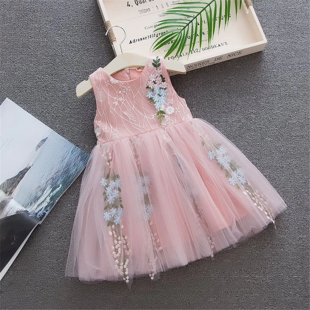 

Toddler Baby Girls Sleeveless Solid Tulle Floral Party Princess Dresses Lovey Dropshipping Vestito da ragazza#40