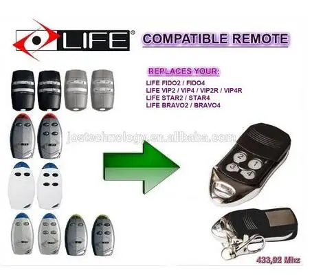 

LIFE FIDO2 / FIDO4 / VIP2 / VIP4 / VIP2R / VIP4R / STAR2 / STAR4 / BRAVO2 / BRAVO4 replacement garage door remote control