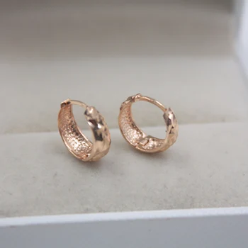 

NEW Pure 18K Rose Gold Earrings Perfect Carved Star Circle Woman Lucky 11.5mmDia Hoop Earrings For Women Girl 1.5-1.7g Hot