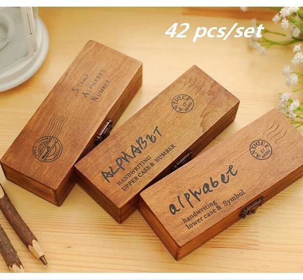 42pcs set handwriting alphabet letter wooden stamp set diy letter stamp sets