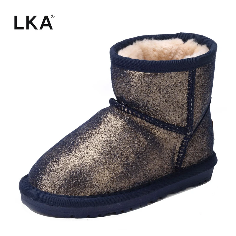 

LKA 2018 New Genuine Leather Winter Boots Girls Waterproof Snow Boots Kids Natural Fur Boots Children's Boots for Boys and Girls