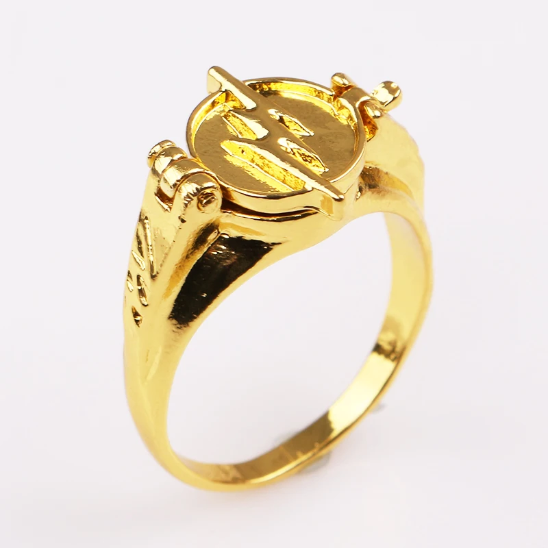 RJ DC Movie Superhero The Flash Rings Gold Flash Lighting Logo Ring Can