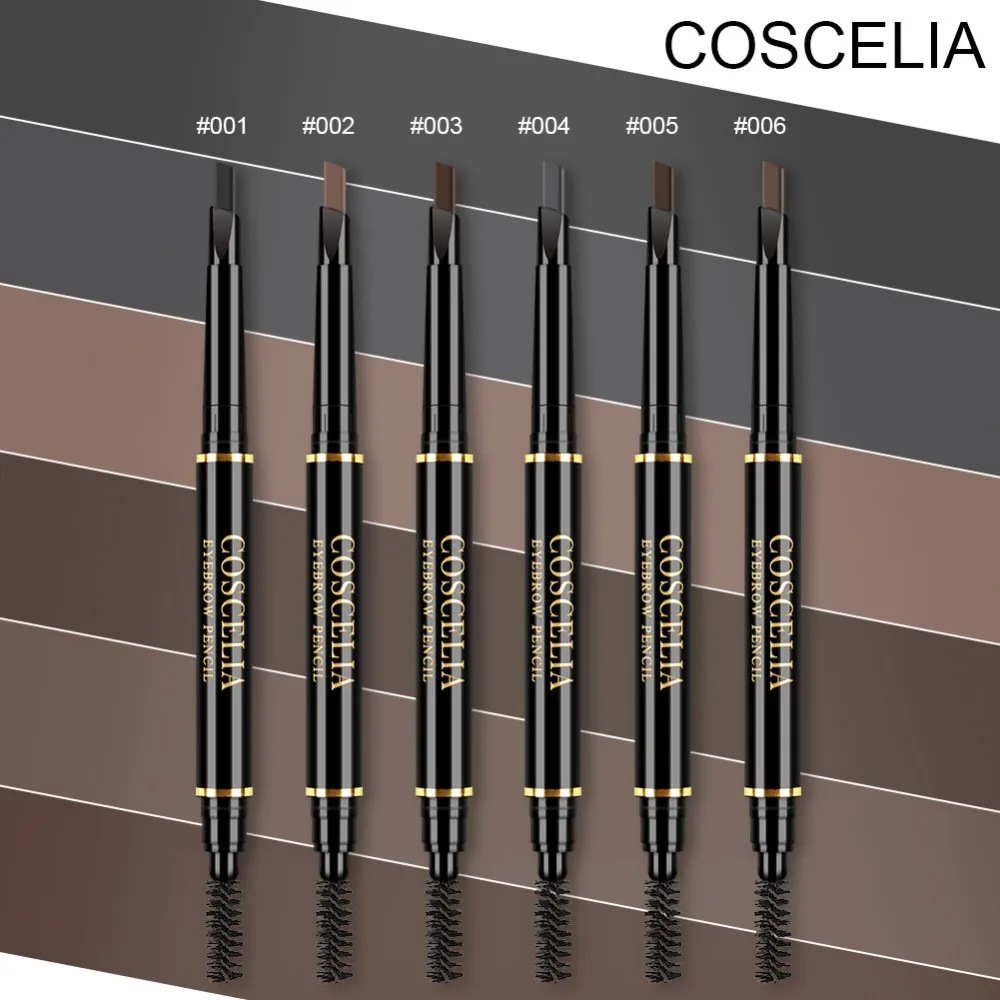 

COSCELIA 6 Color Double Ended Eyebrow Pencil Waterproof Long Lasting No Blooming Rotatable Triangle Eye Brow Tatoo Pen Enhancer