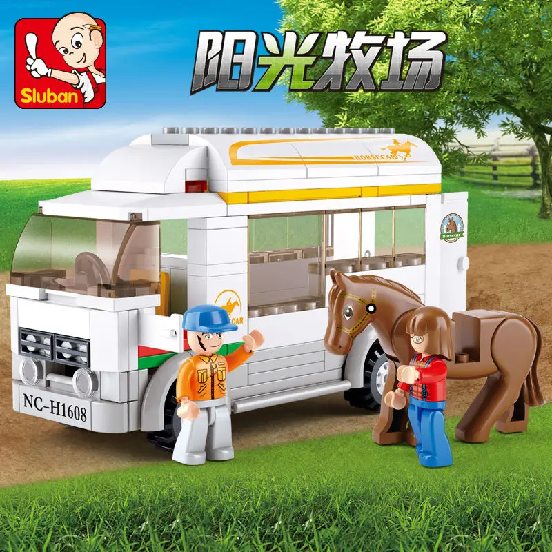 SLUBAN 0559 Happy Farm Pony Transport фигурные блоки Обучающие Строительные кирпичи игрушки для