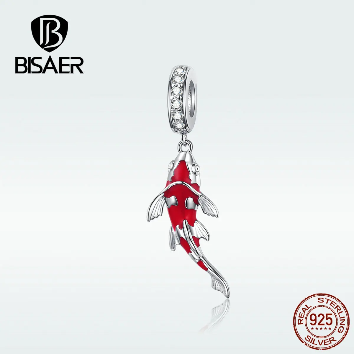 BISAER талисманы на удачу, 925 пробы, серебро, красный, Lucky carp, бусины в форме талисмана, подходят браслеты для подружки, серебро 925, ювелирные изделия EFC085