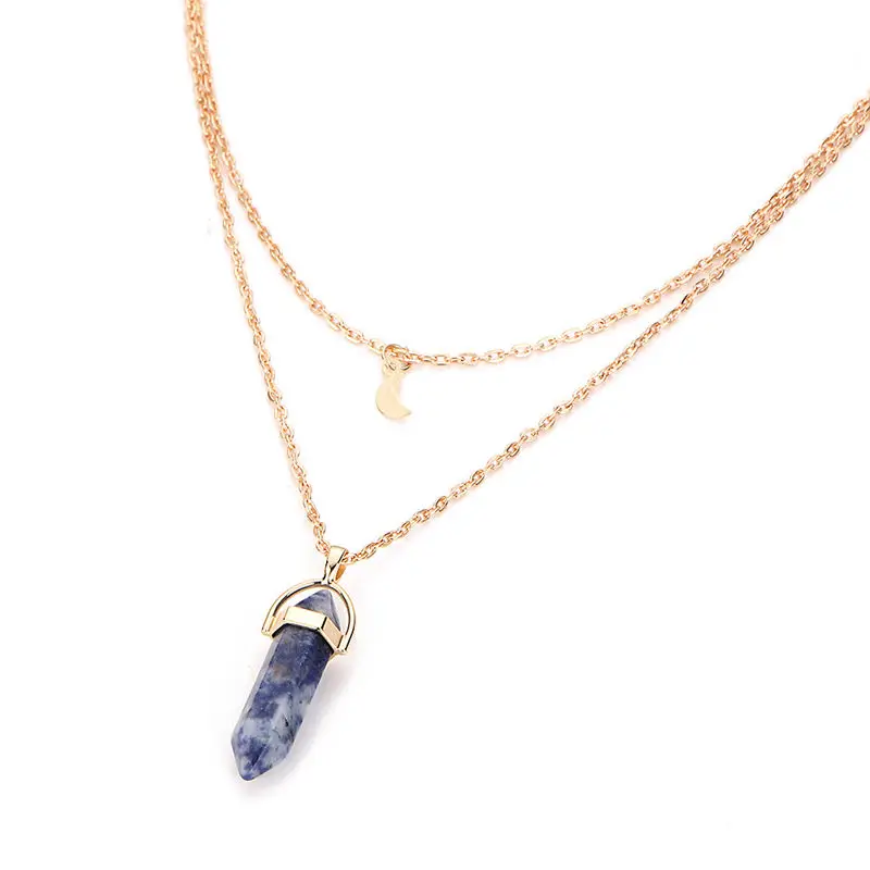 Многослойное каменное Очаровательное ожерелье с подвеской в виде Луны, Кристальное колье, массивное ожерелье для женщин и девушек, модное ювелирное изделие, подарок - Окраска металла: White with Blue