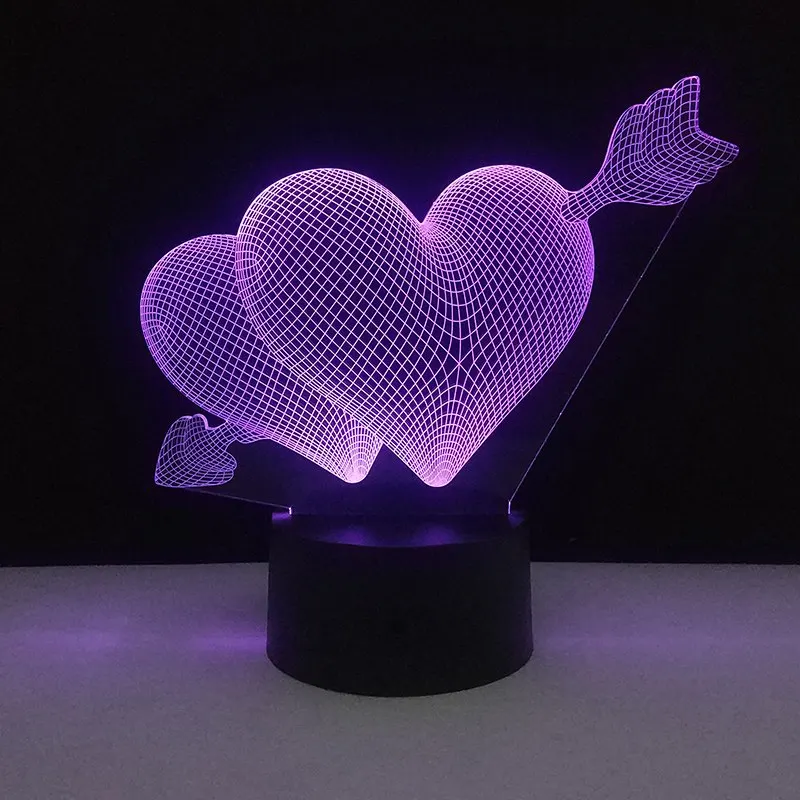 3D День Святого Валентина подарок светодиодный сенсорный 7 цветов свет декоративная настольная лампа ночные светильники USB стрелка через