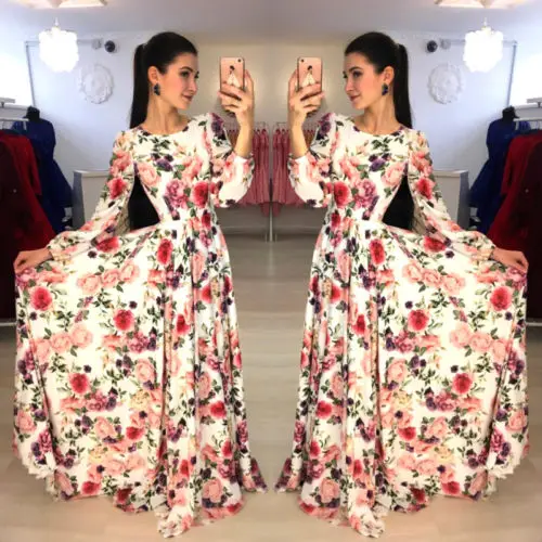 

Hot Women Floral Print Long Sleeve Boho Dress Lady Evening Party Long Maxi Dress