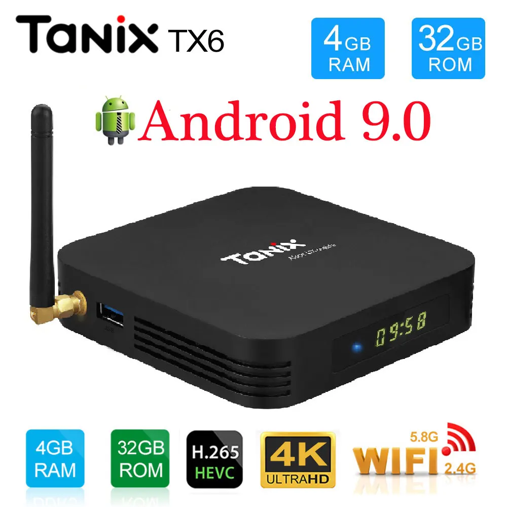 

2019 Tanix TX6 Smart TV Box Android 9.0 TVbox Allwinner H6 2GB/4GB DDR3 RAM 32GB/64GB 2.4G/5GHz WiFi BT4.1 H.265 4K Media Player