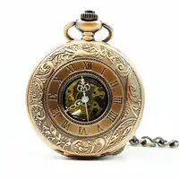 Mechanical Hand Wind Red Bronze Pocket Watch Steampunk Roman Numbers Steel Fob Watches PJX1254