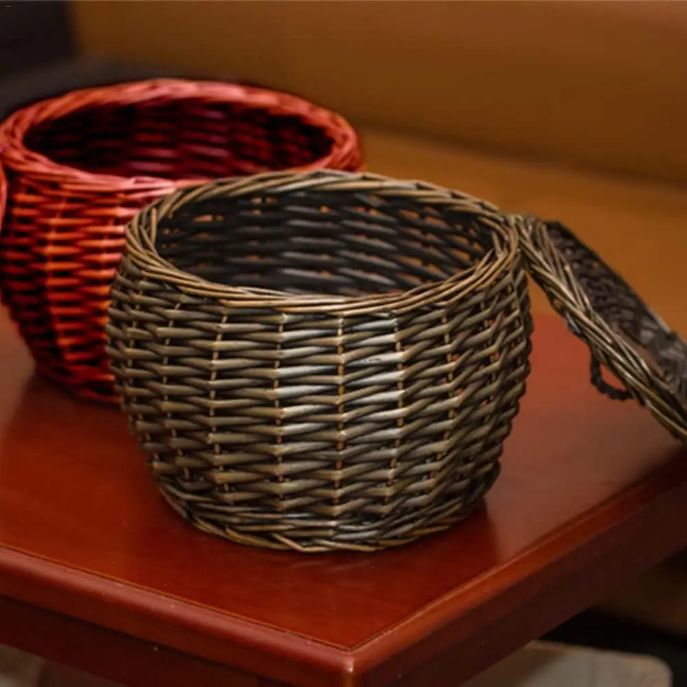

Handmade Wicker Woven Storage Basket With Lid Makeup Organizer Storage Box Egg Basket Fruit Vegetable Storage Basket Jewelry Box