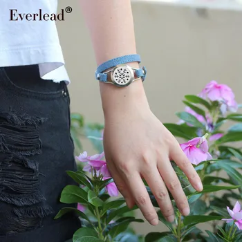 

EVERLEAD Denim Double wrap leather bracelet Body mind spirit Locket aromatherapy snow essential oil diffuser bracelets for women