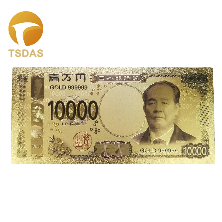 10pcs/Lots Collectible Gold Foil Banknotes Japanese 10000 YEN 24K 999 Gold Plated Banknote Souvenir Banknotes