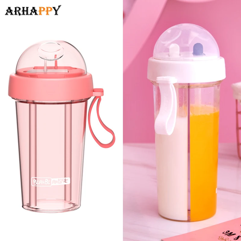 

Double Straw Water Drinking Bottle for Girl Cute Water Bottle with Two Straw Creative Fitness BPA Free Dual-use Bottles Flask