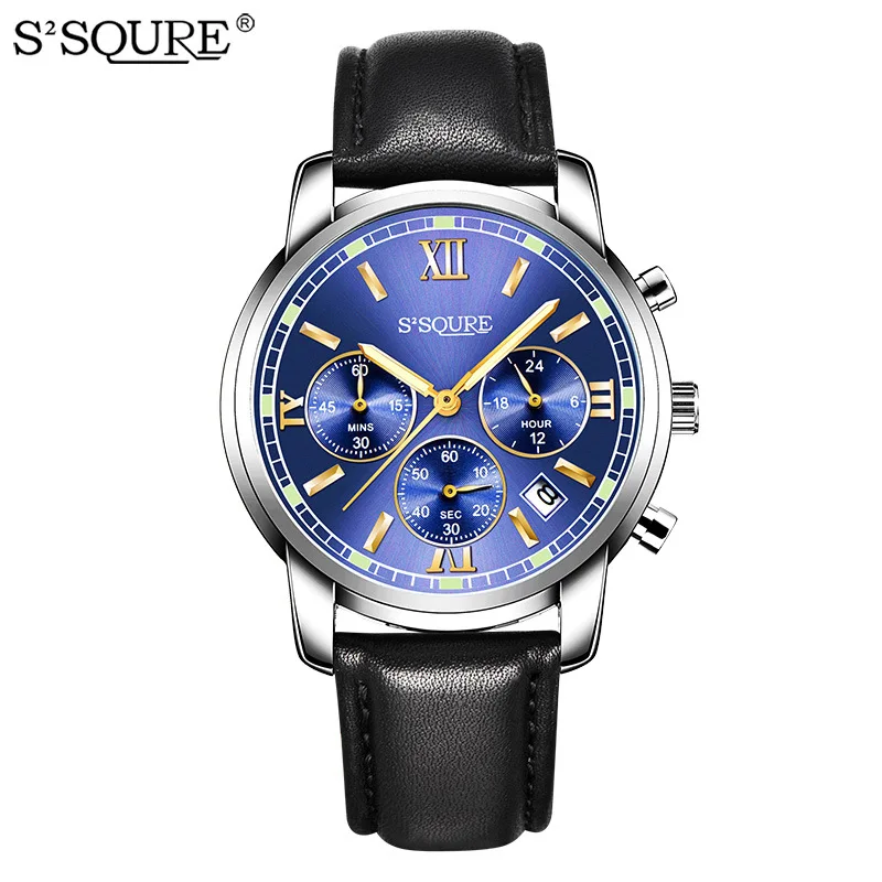

2017 Fashion Men's Mult-functional Day Display Quartz Watch Stopwatch Wristwatch Gift Box Free Ship