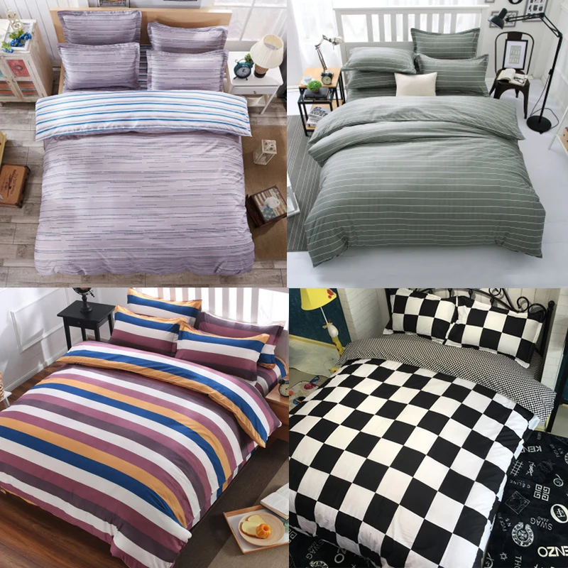 

Gray Striped Simplicity 4Pc Twin/Full/Queen/King Size Bedding Quilt/Duvet/Doona Cover Set&Sheet Shams White Black Plaid Checked