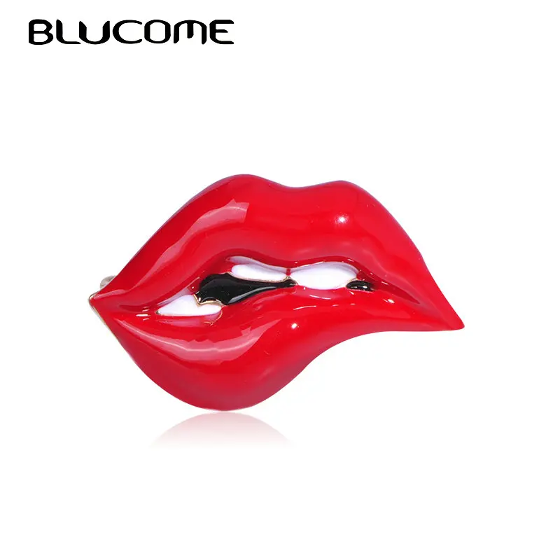 Эмаль Blucome пикантные красные губы в форме рта Броши для женщин девушек помада