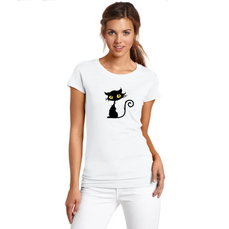 

2019 women naughty black cat print T lovely cartoon tshirt casual tops summer short sleeve