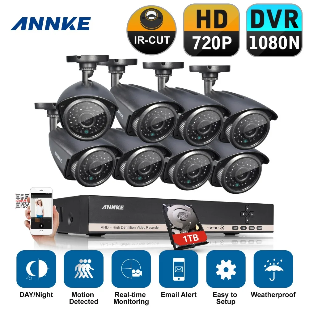 ANNKE 8CH 960H HD DVR Video CCTV Security System 8pcs 720P 1.0MP IR outdoor CCTV Security Cameras Surveillance Kits 1tb hdd