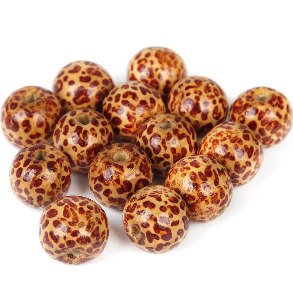 

10pcs 18mm Leopard Printed Pattern Round Wood Beads Wood Loose for Jewelry Making DIY Findings Beadwork Material