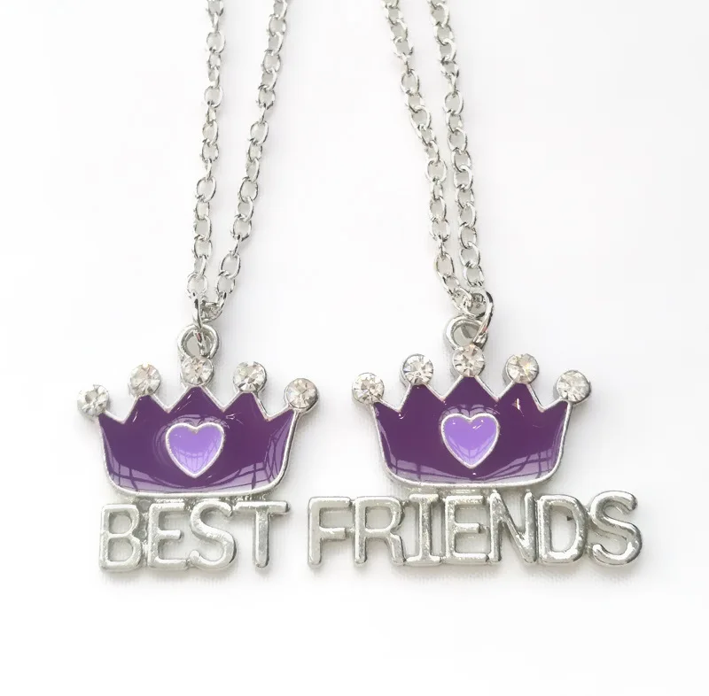

Children Best Friend Necklace Purple Crown 2 Pendant Girlfriends BFF Necklace Friendship Jewelry Gifts For Kids 2PCS/Set