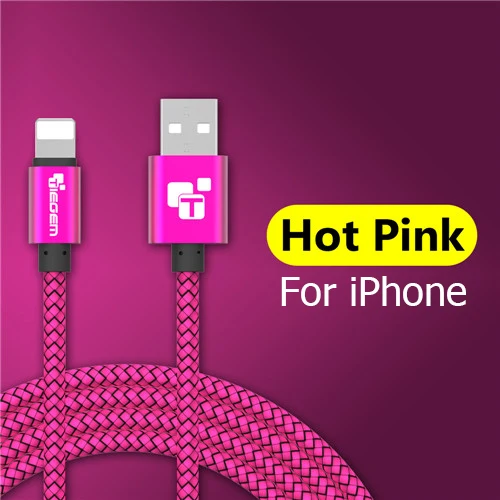 USB кабель TIEGEM для iPhone 7, 6, 6 S, 5, 2 А, быстрая зарядка, USB кабель для передачи данных для iPhone 8 X, iPad, iPod, кабели для мобильных телефонов, провод 1 м, 2 м, 3 м - Цвет: Hot Pink