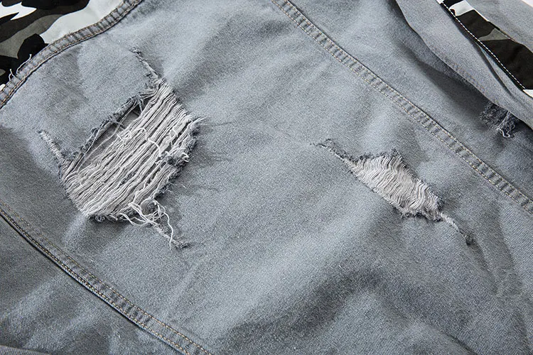 Camouflage Patchwork Ripped Denim Jacket 9