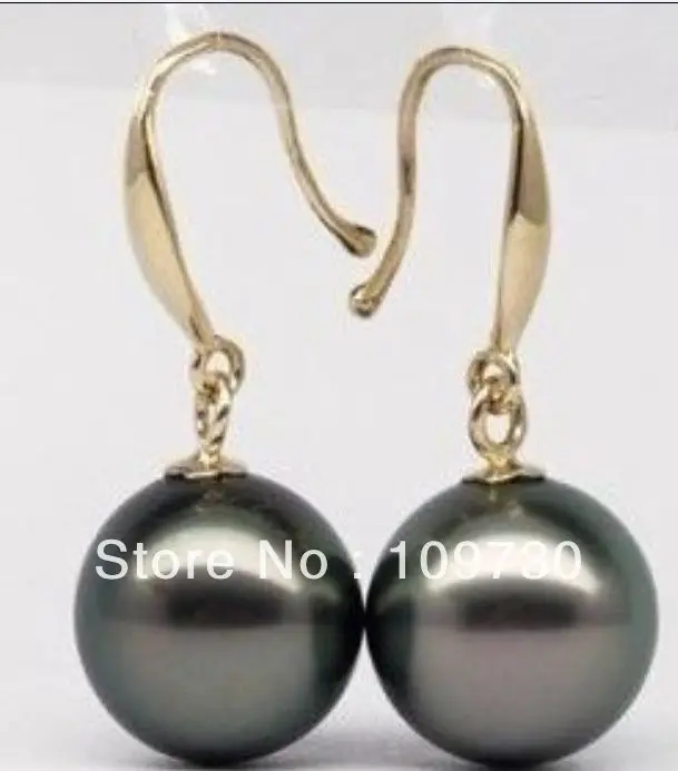 

FREE SHIPPING ry00103 9-10MM round natural tahitian black PEARL EARRING SETTING