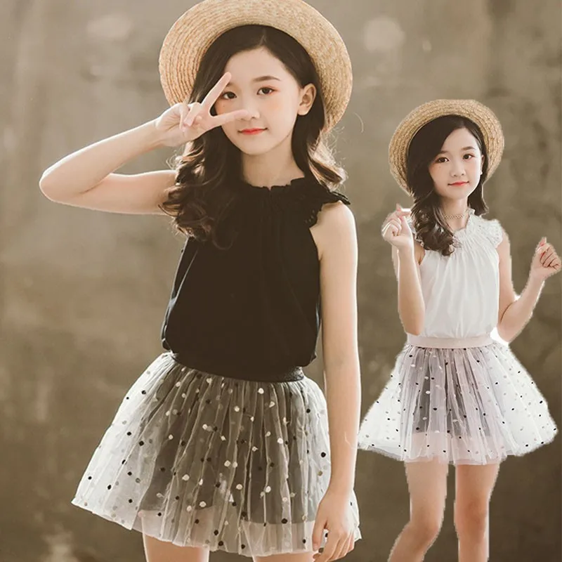 

Toddler Girls Boutique Outfits Big Girls Princess Kids Summer Clothes Dot Skirts Baby Set White Shirts Tops And Tutu Skirt Suits