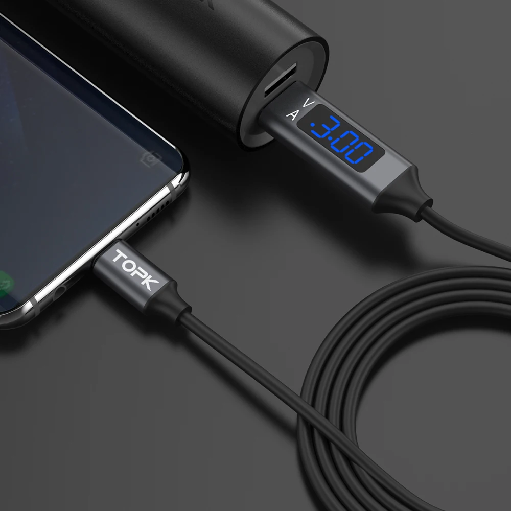 TOPK D-Line2 Fast Charging USB 3.0 USB Type C Cable , Voltage and Current Display Data Sync USB-C Cable for Xiaomi A1 Samsung S9 TOPK D-Line2 Fast Charging USB 3.0 USB Type C Cable , Voltage and Current Display Data Sync USB-C Cable for Xiaomi A1 Samsung S9